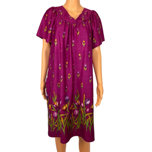 Vintage 80s Anthony Richards Muumuu Housedress Women's L Purple Floral, Short,